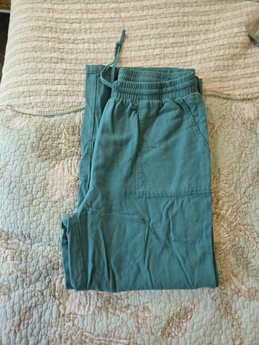 3 For $15 Cotton Linen Blend Teal Short/ Ankle Pants M - Picture 9 of 9